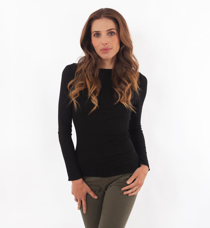 Long-sleeved ribbed TENCEL™ cashmere crew-neck sweater