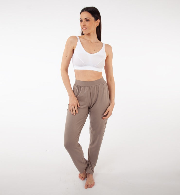 High-waisted lounge trousers in natural fabric